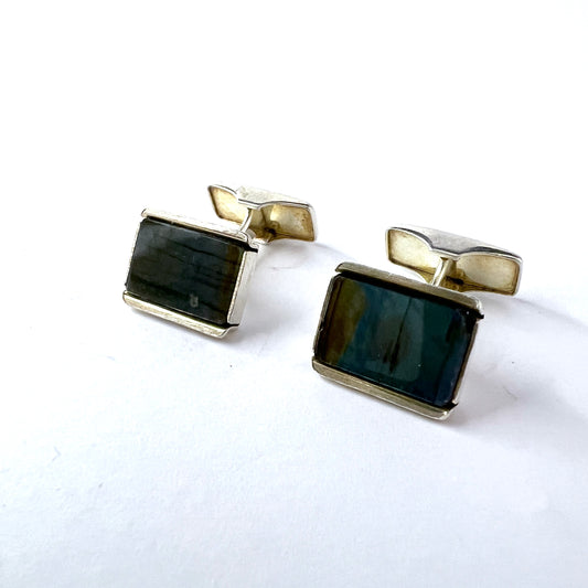 Salovaara, Finland 1983. Vintage Sterling Silver Spectrolite Cufflinks.