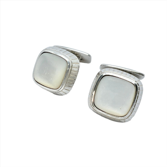 Maker FA, Austria/Germany 1950s Solid Silver Mother of Pearl Cufflinks