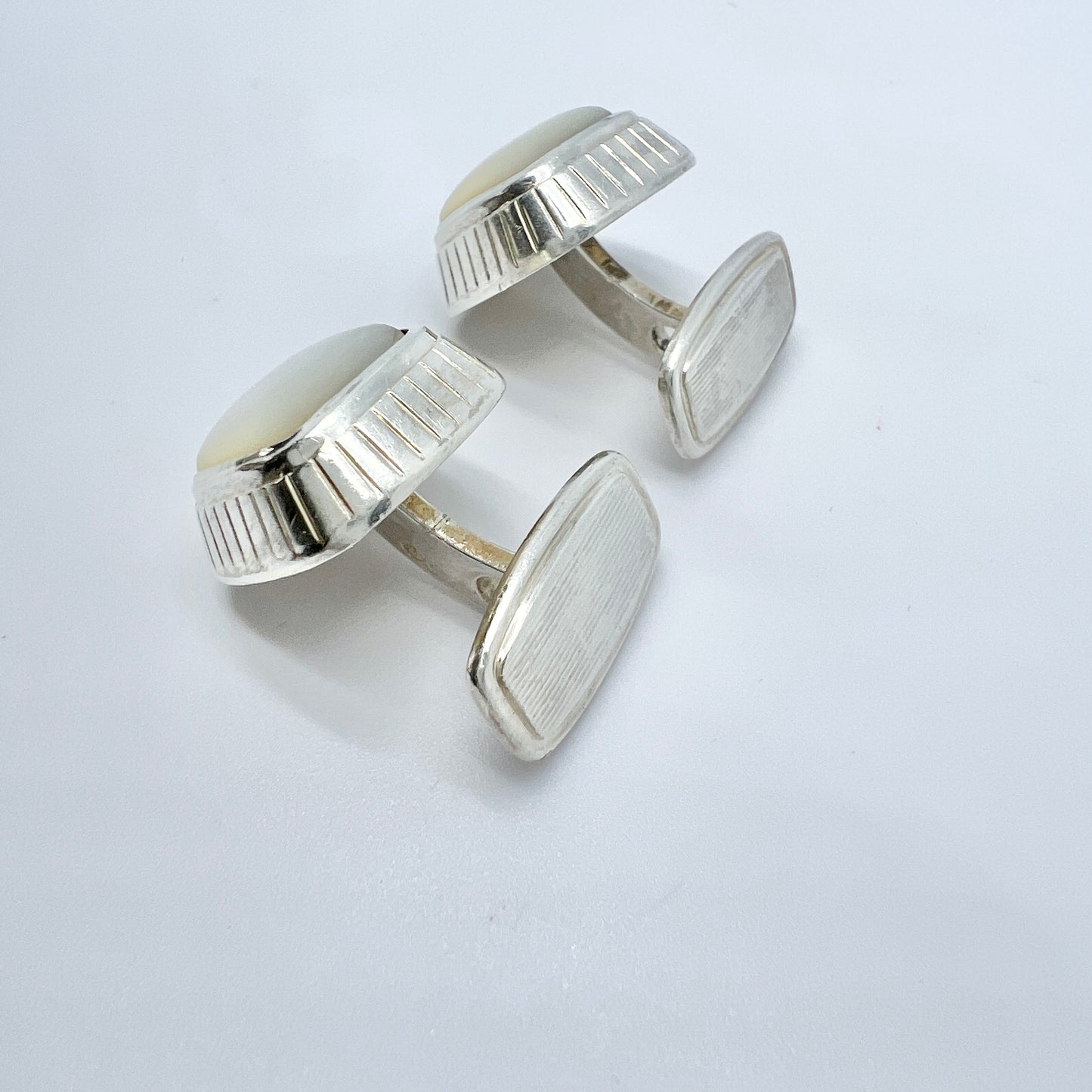 Maker FA, Austria/Germany 1950s Solid Silver Mother of Pearl Cufflinks