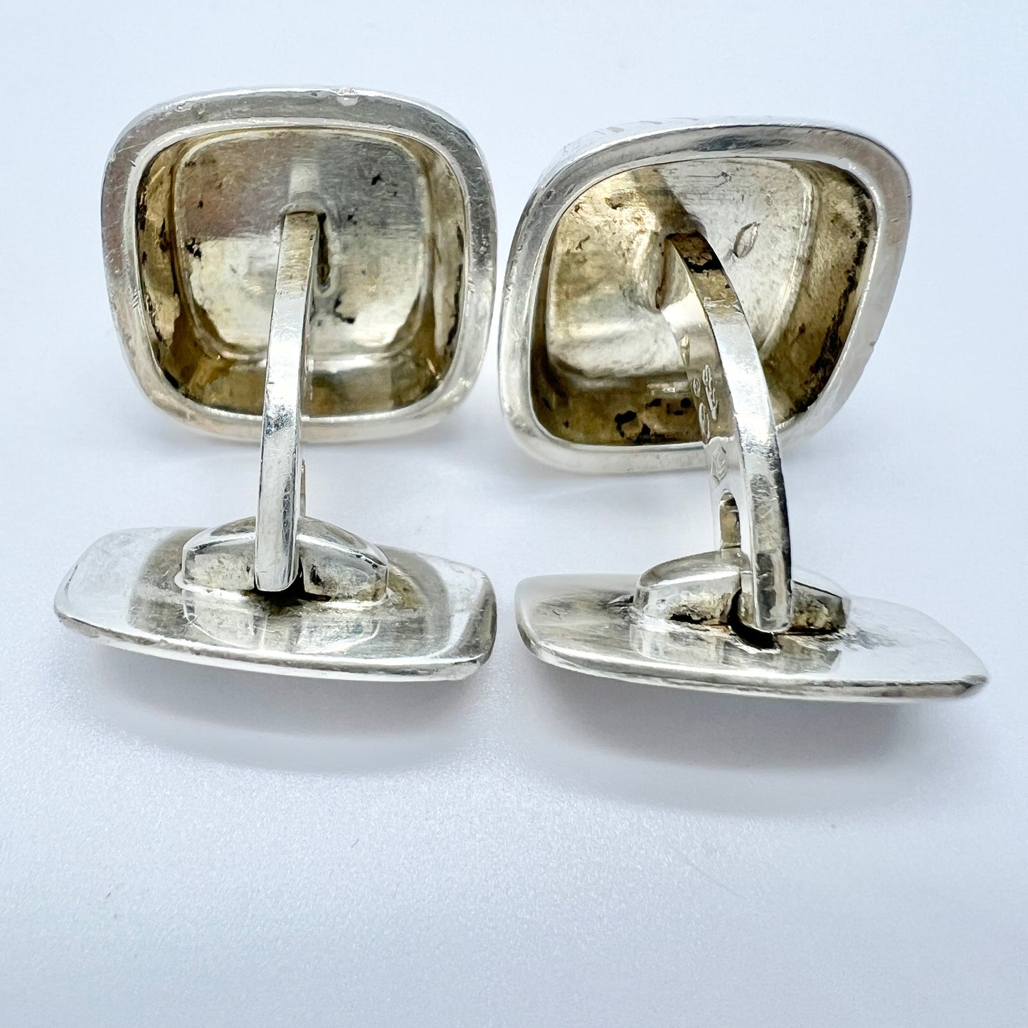 Maker FA, Austria/Germany 1950s Solid Silver Mother of Pearl Cufflinks