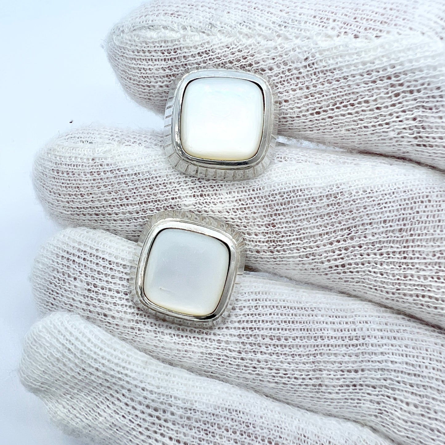 Maker FA, Austria/Germany 1950s Solid Silver Mother of Pearl Cufflinks