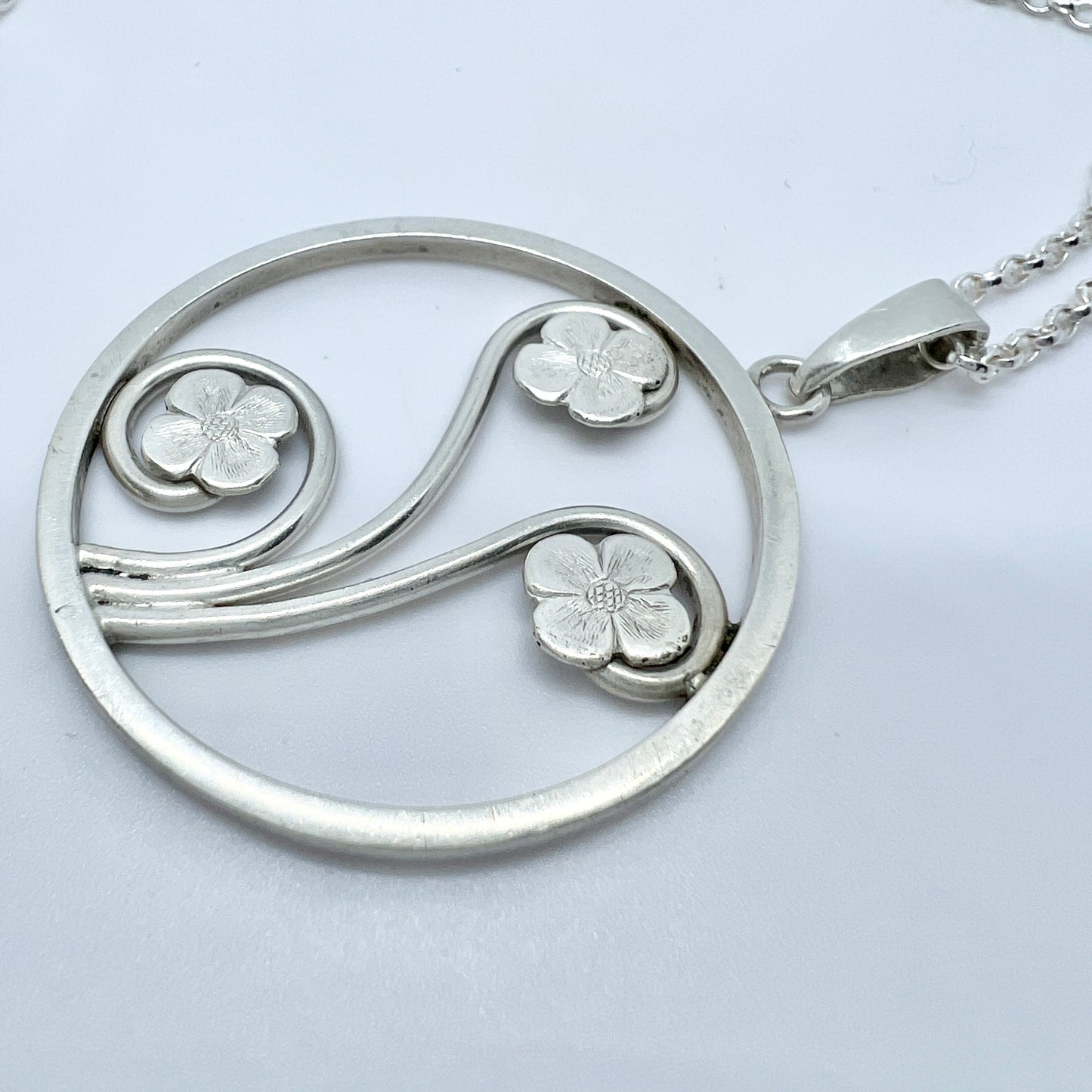 Sweden 1945, Vintage Sterling Silver Pendant + Chain.