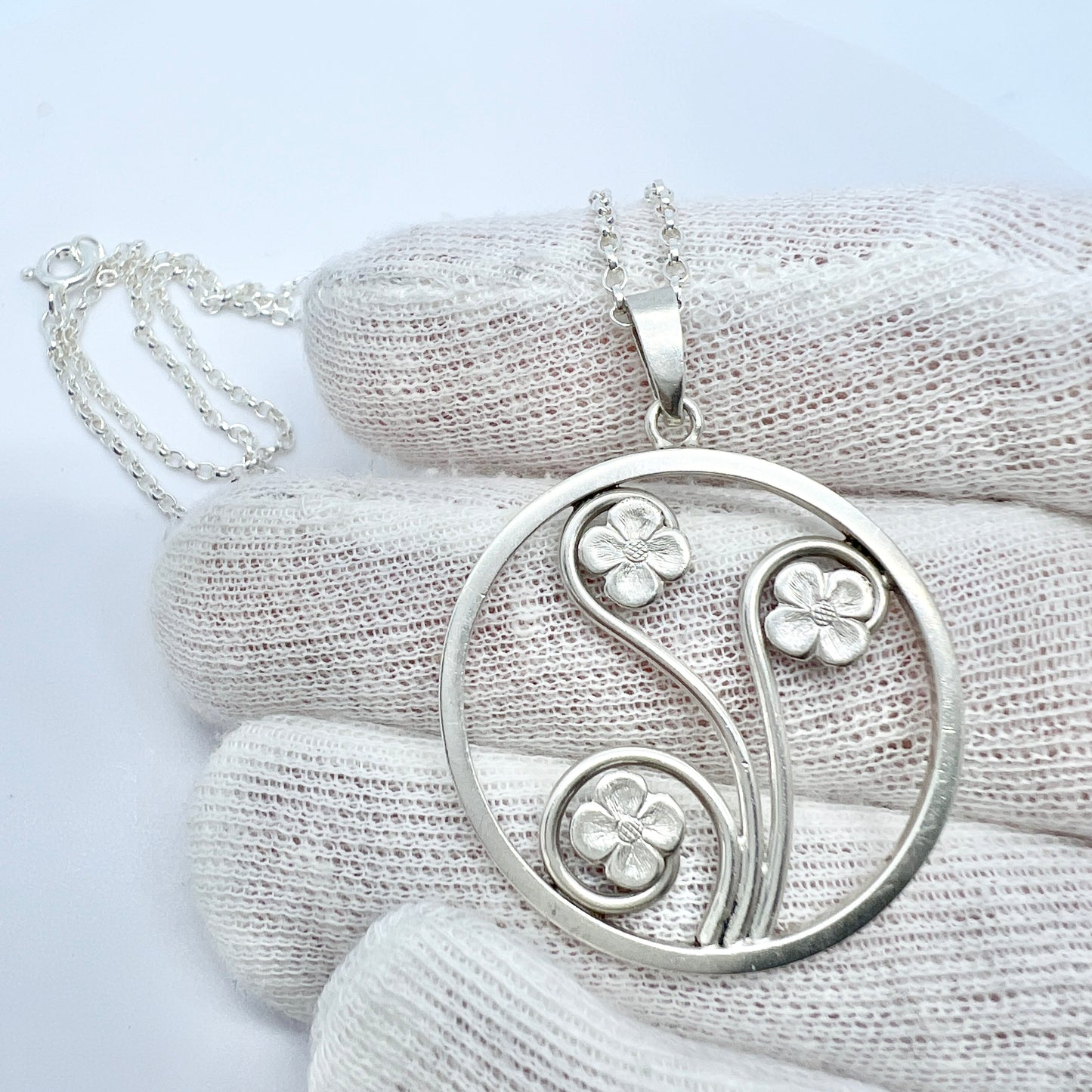 Sweden 1945, Vintage Sterling Silver Pendant + Chain.