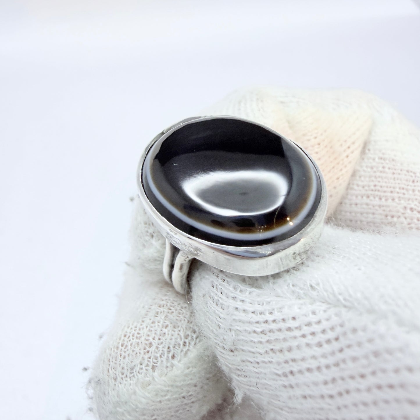 Arts & Crafts Sterling Silver Agate Pinky Ring.