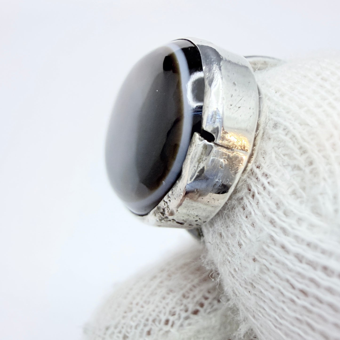 Arts & Crafts Sterling Silver Agate Pinky Ring.