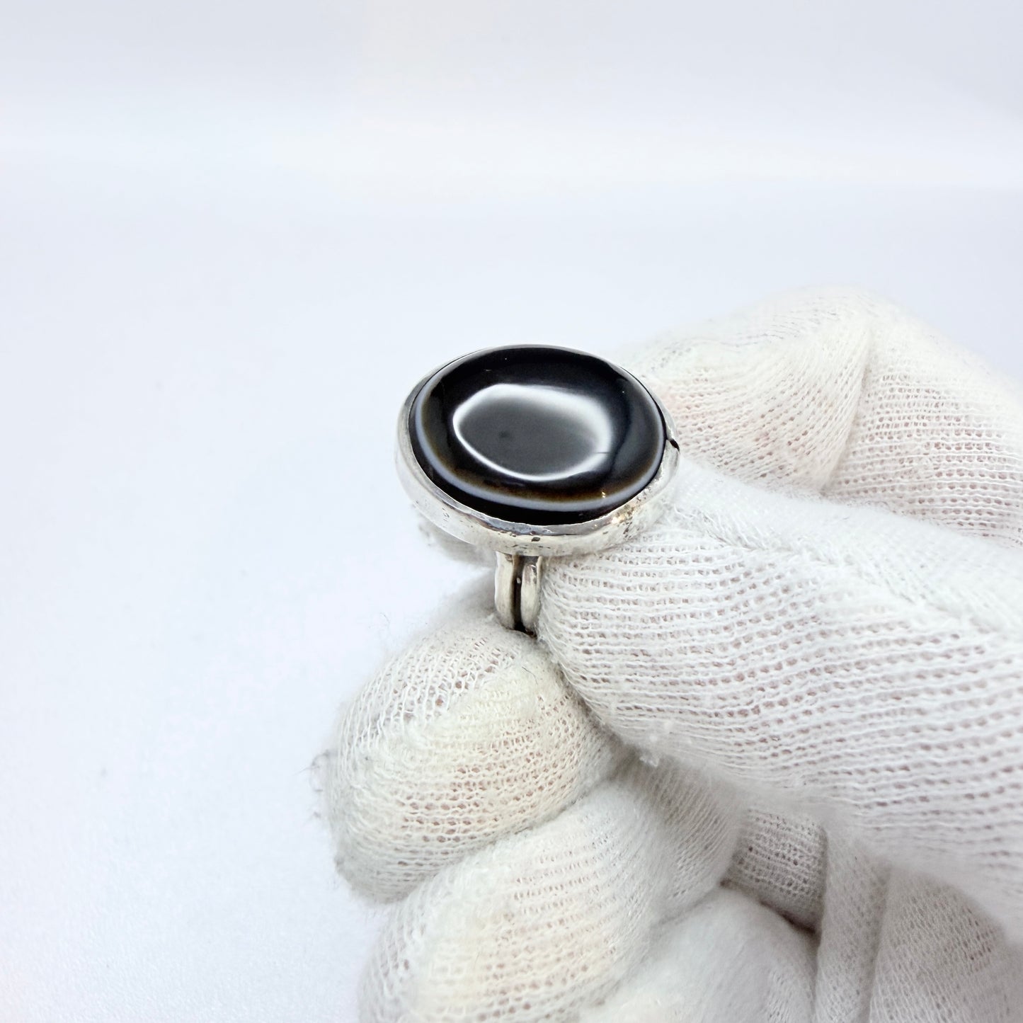 Arts & Crafts Sterling Silver Agate Pinky Ring.