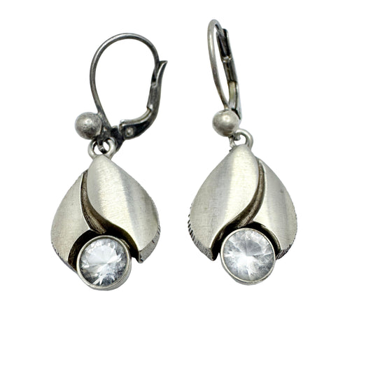 Karl Laine for Sten & Laine, Finland. Vintage Sterling Silver Rock Crystal Earrings.