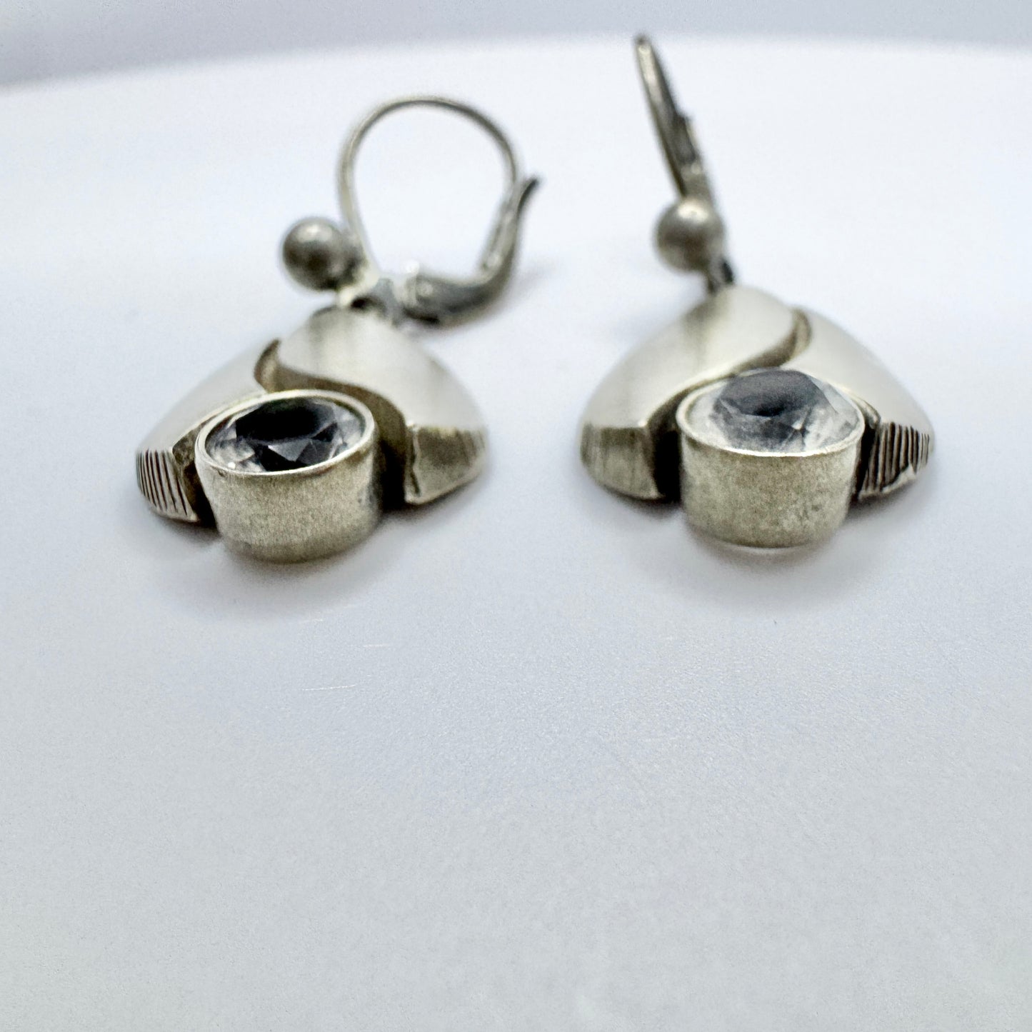 Karl Laine for Sten & Laine, Finland. Vintage Sterling Silver Rock Crystal Earrings.