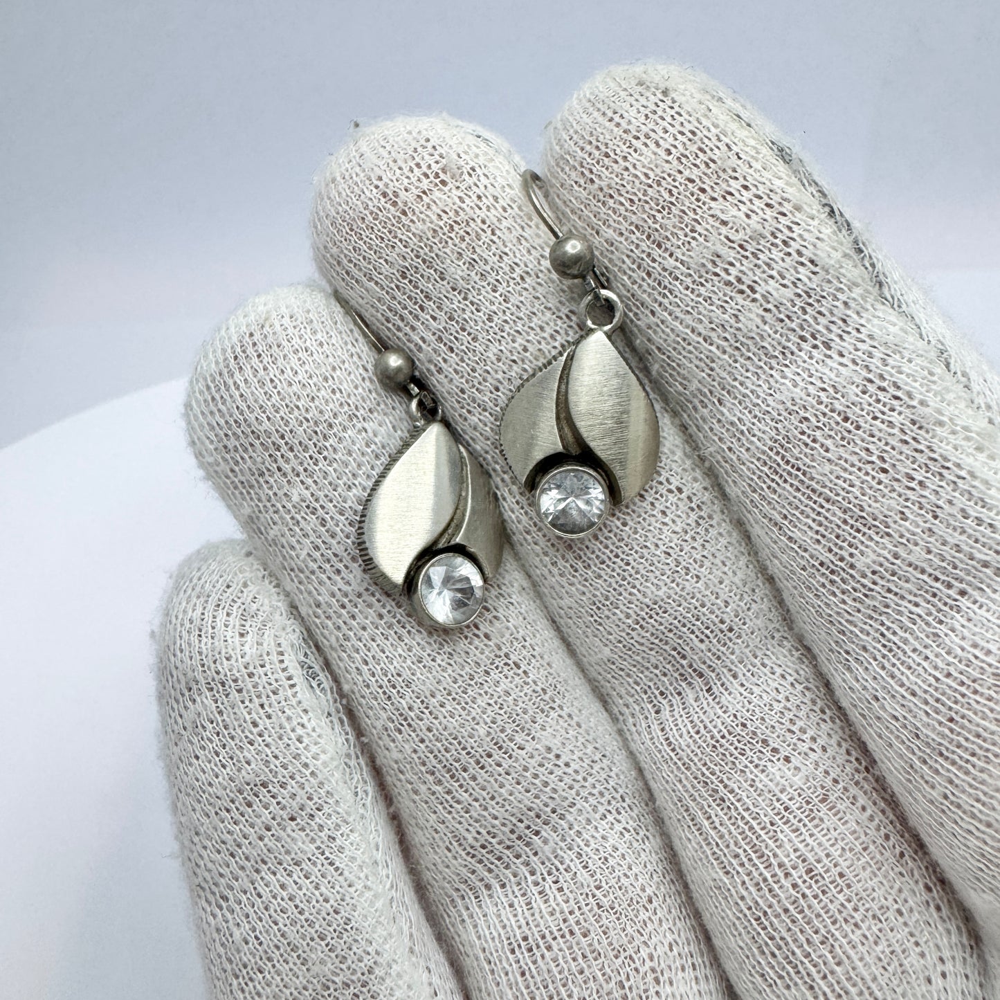 Karl Laine for Sten & Laine, Finland. Vintage Sterling Silver Rock Crystal Earrings.