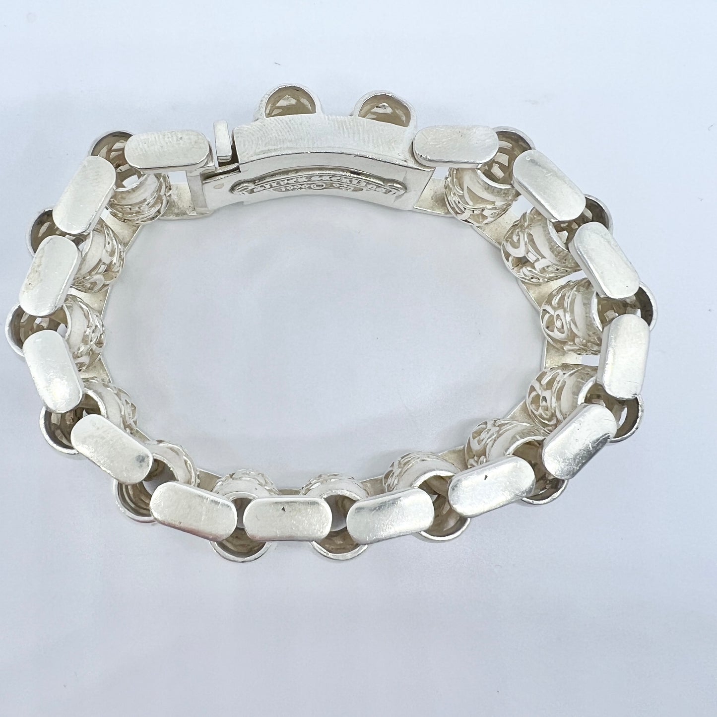 Vintage 1996. Massive 5.8oz Sterling Silver Dragon Roller Cylinder Links Bracelet.