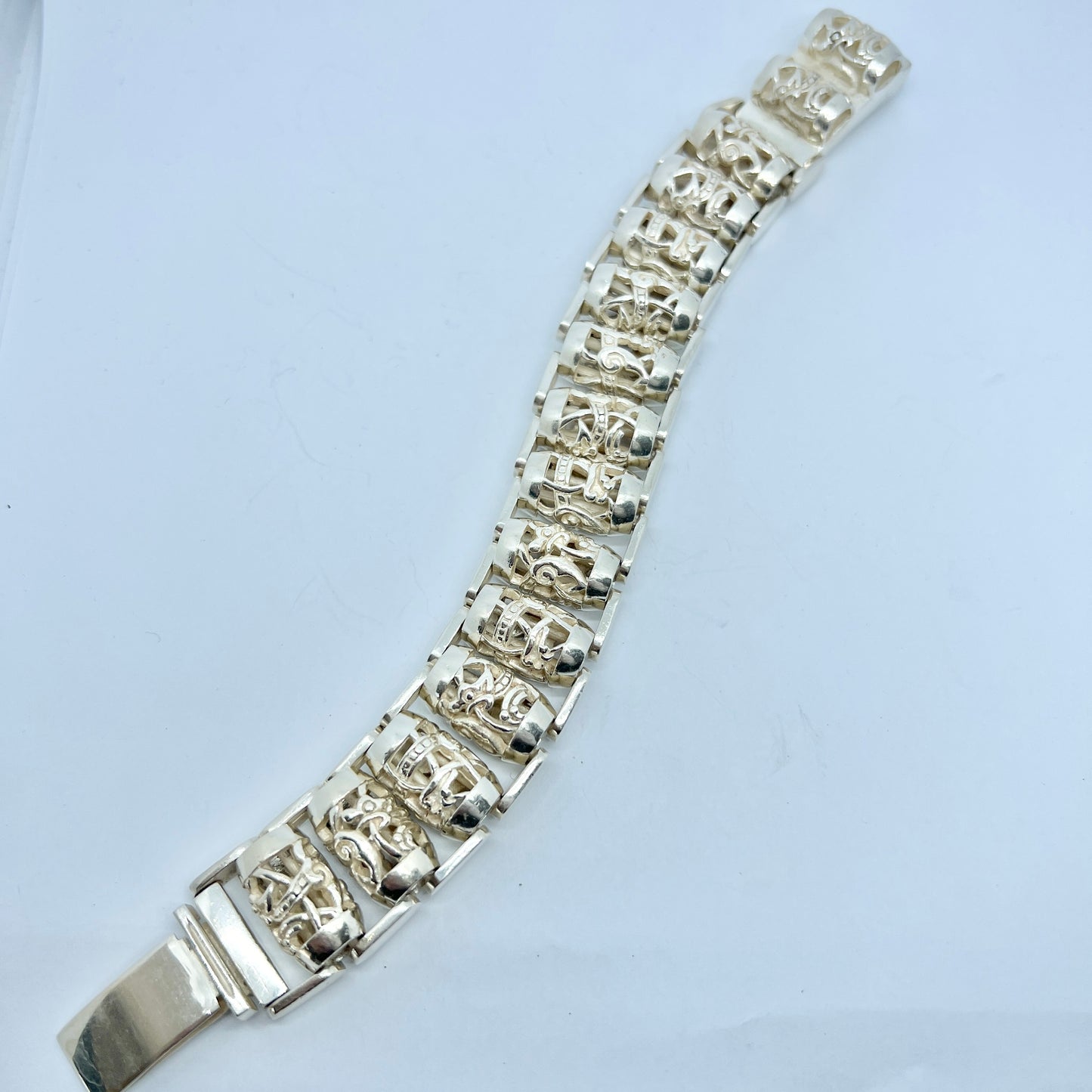 Vintage 1996. Massive 5.8oz Sterling Silver Dragon Roller Cylinder Links Bracelet.