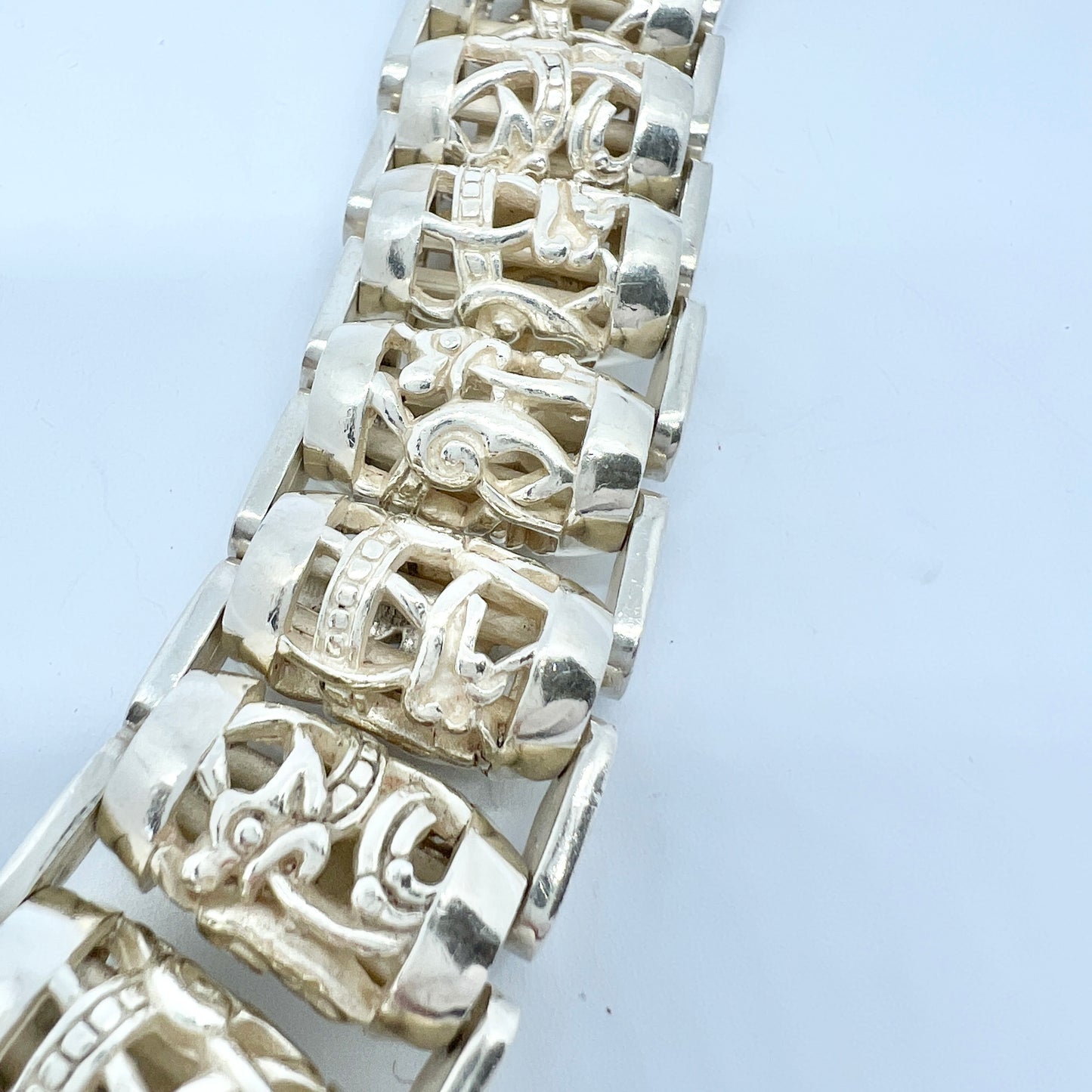 Vintage 1996. Massive 5.8oz Sterling Silver Dragon Roller Cylinder Links Bracelet.