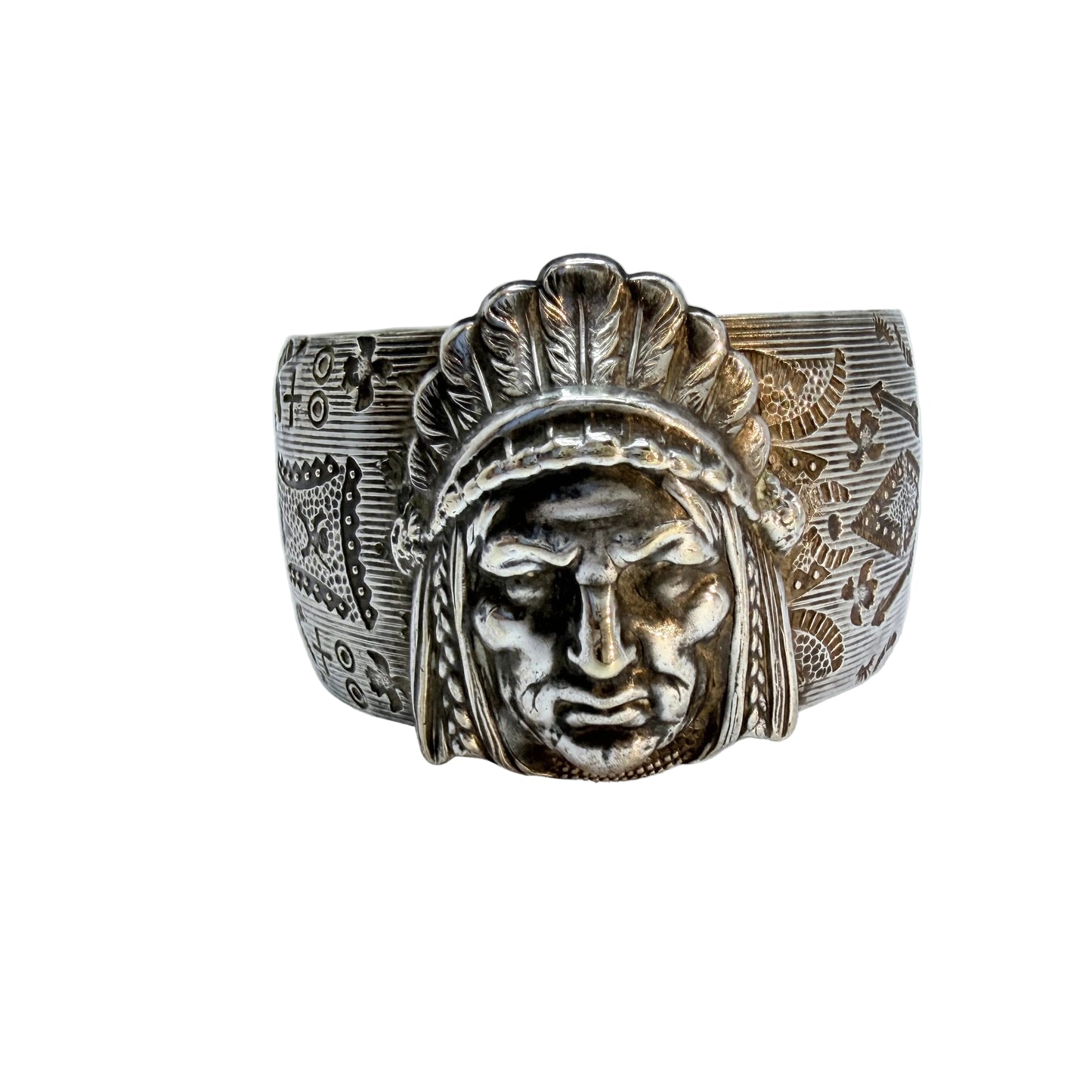Vintage Indian Chief Silver-plated Cuff Bracelet.