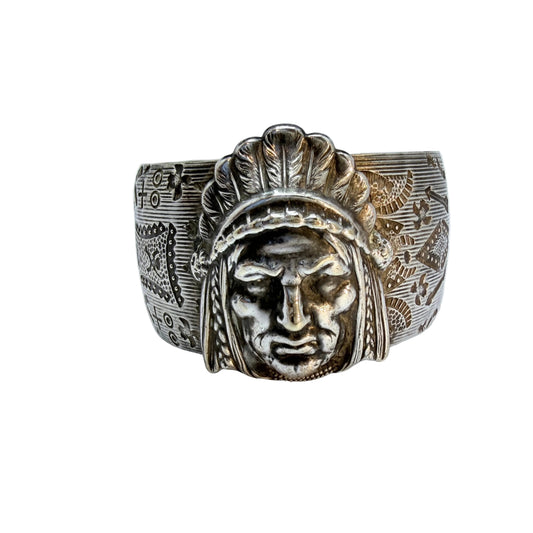 Vintage Indian Chief Silver-plated Cuff Bracelet.