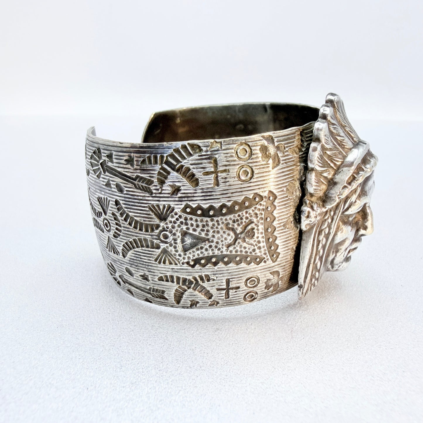 Vintage Indian Chief Silver-plated Cuff Bracelet.