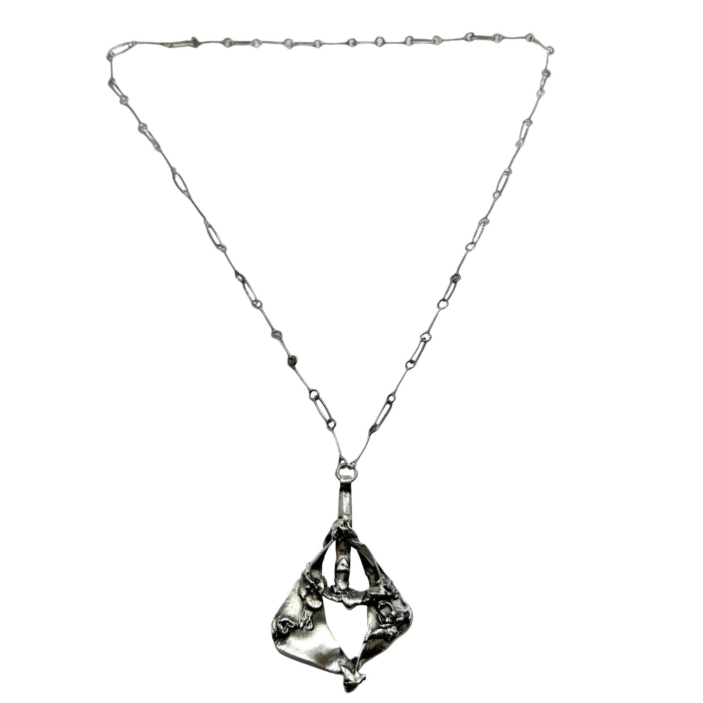 Galleri 3 Stig Nolin, Sweden 1970s. Large Brutalist Stelring Silver Pendant Necklace.