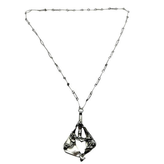 Galleri 3 Stig Nolin, Sweden 1970s. Large Brutalist Stelring Silver Pendant Necklace.