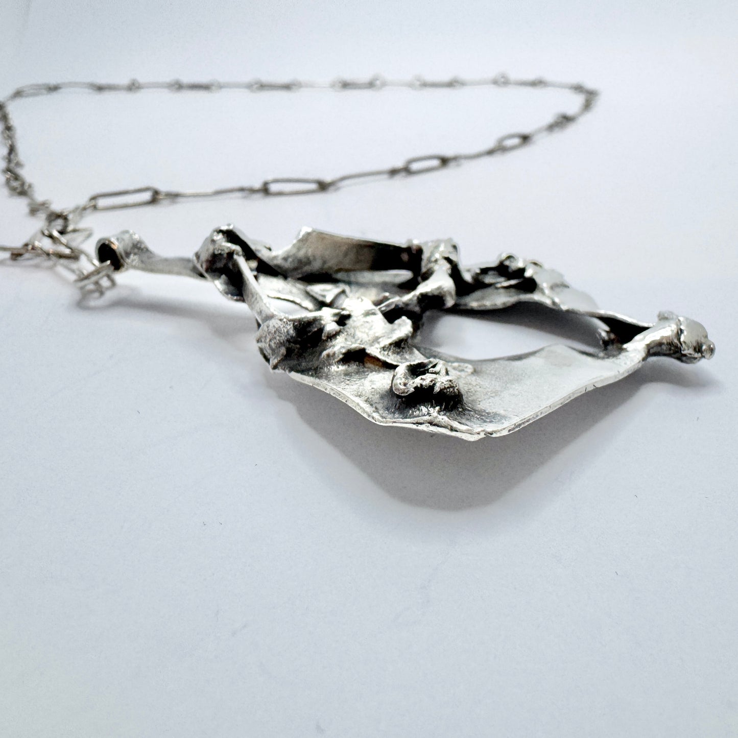 Galleri 3 Stig Nolin, Sweden 1970s. Large Brutalist Stelring Silver Pendant Necklace.