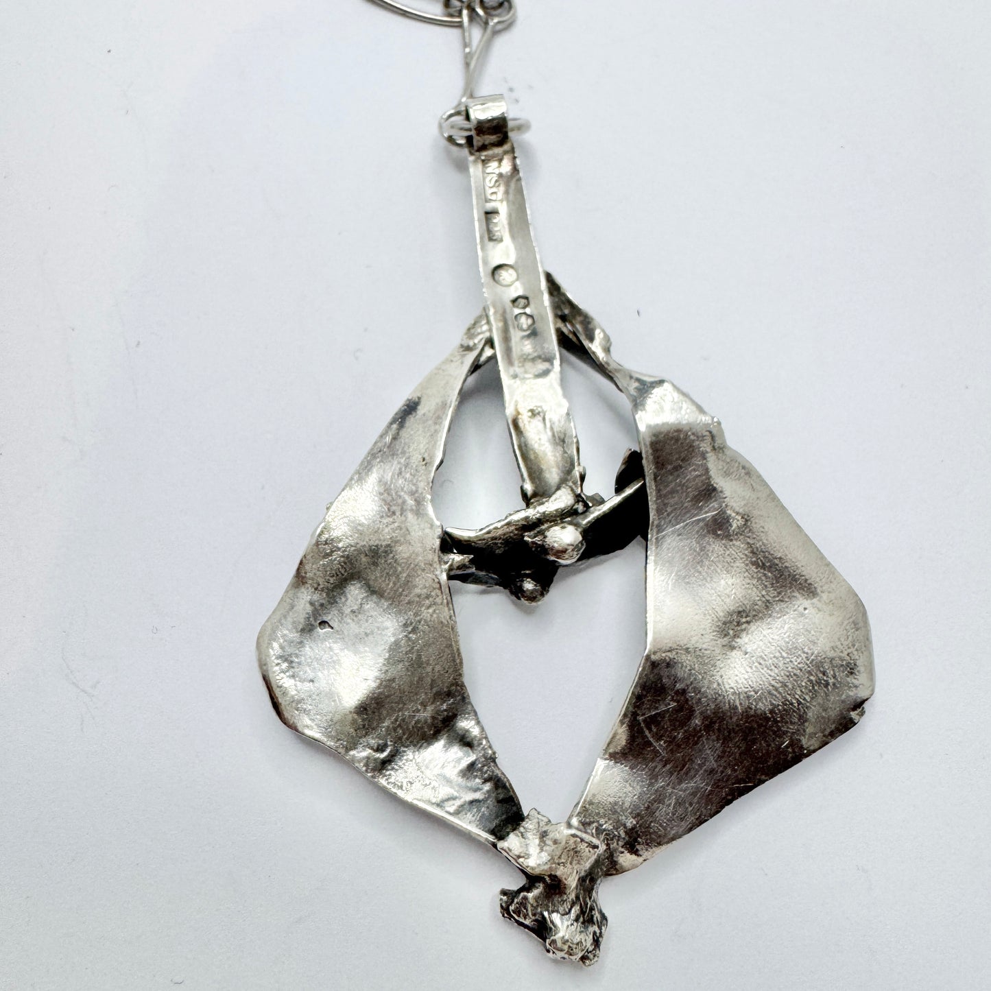 Galleri 3 Stig Nolin, Sweden 1970s. Large Brutalist Stelring Silver Pendant Necklace.