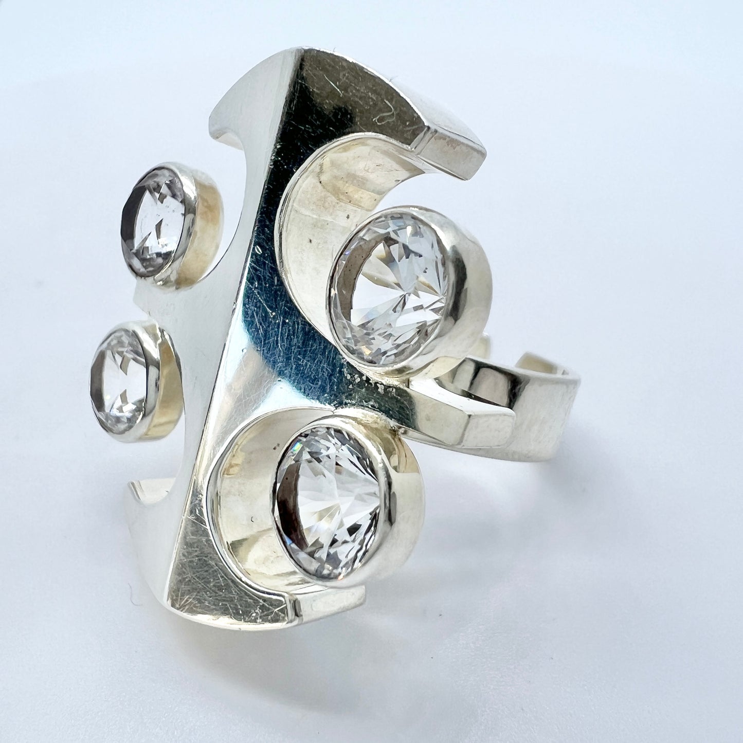 Salovaara, Finland 1972. Bold Vintage Sterling Silver Rock Crystal Ring.