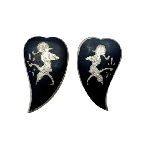 Siam, Vintage c 1960s. Sterling Silver Enamel Clip-on Earrings.