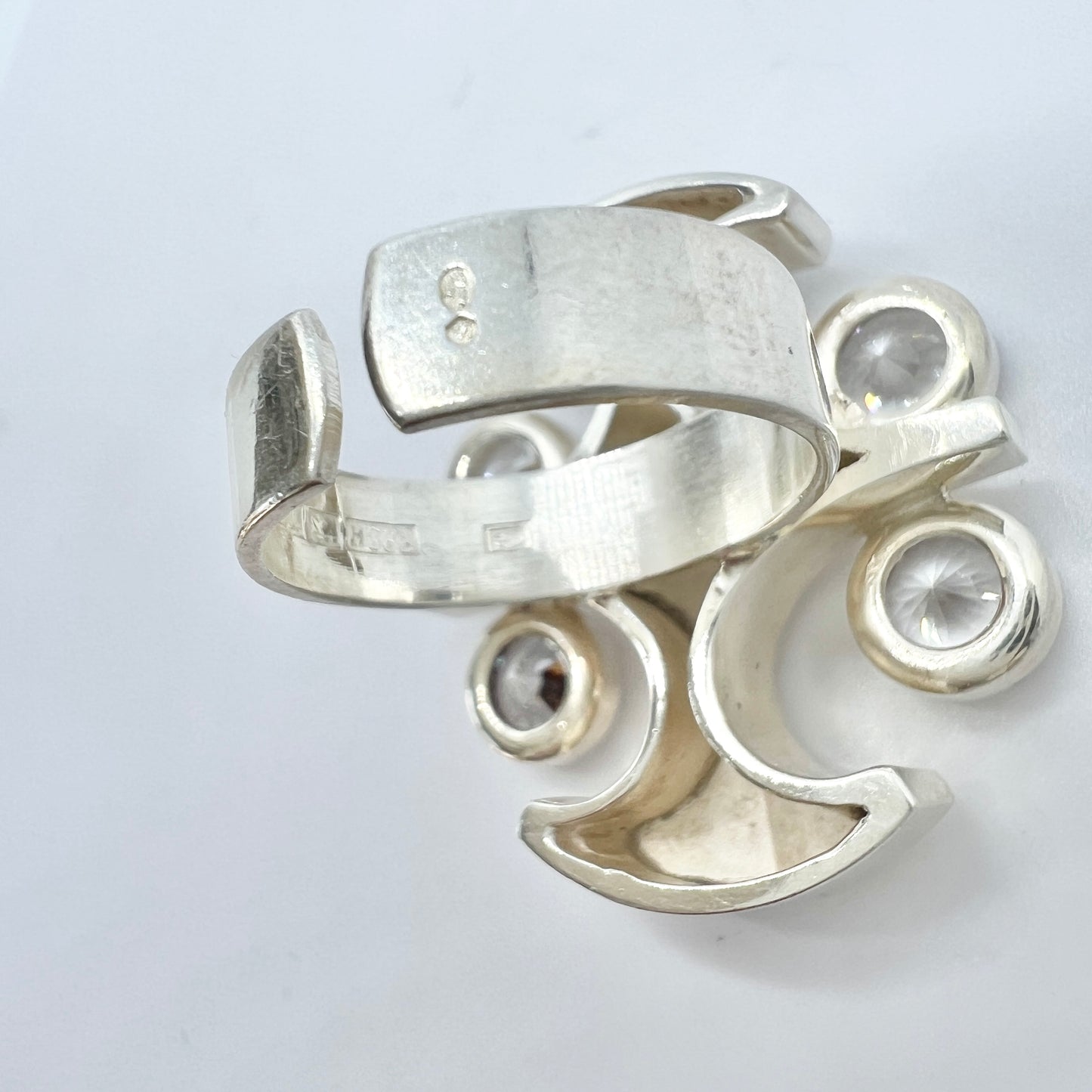 Salovaara, Finland 1972. Bold Vintage Sterling Silver Rock Crystal Ring.