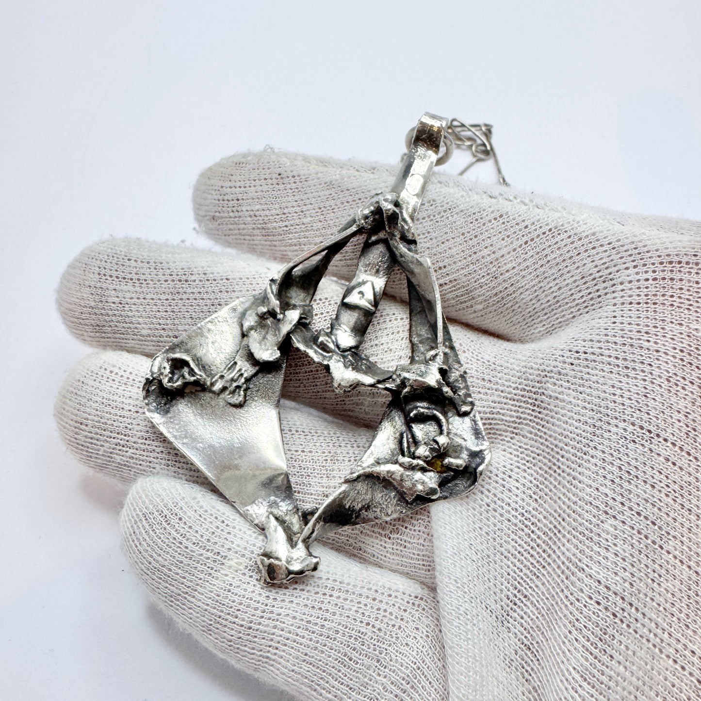 Galleri 3 Stig Nolin, Sweden 1970s. Large Brutalist Stelring Silver Pendant Necklace.