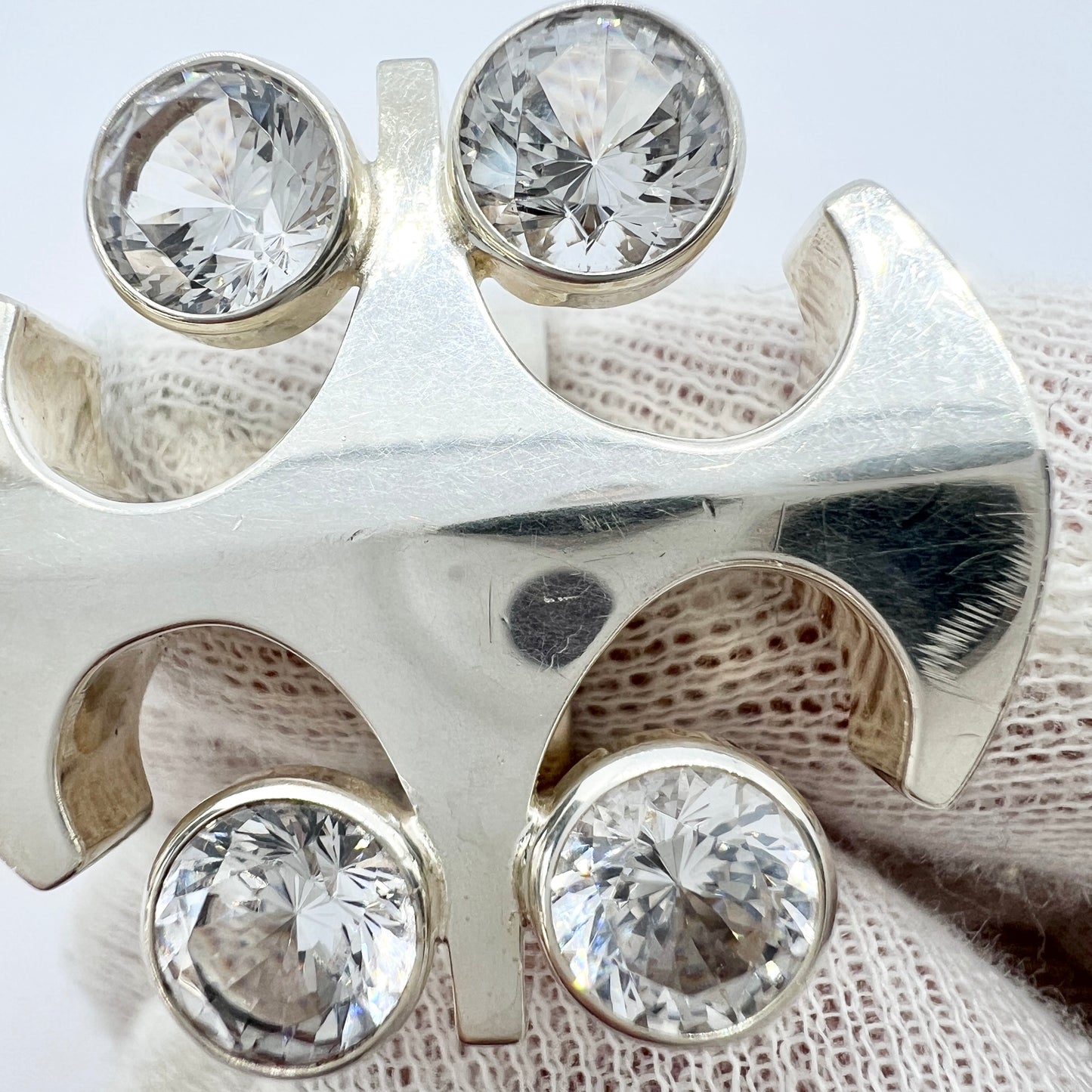 Salovaara, Finland 1972. Bold Vintage Sterling Silver Rock Crystal Ring.