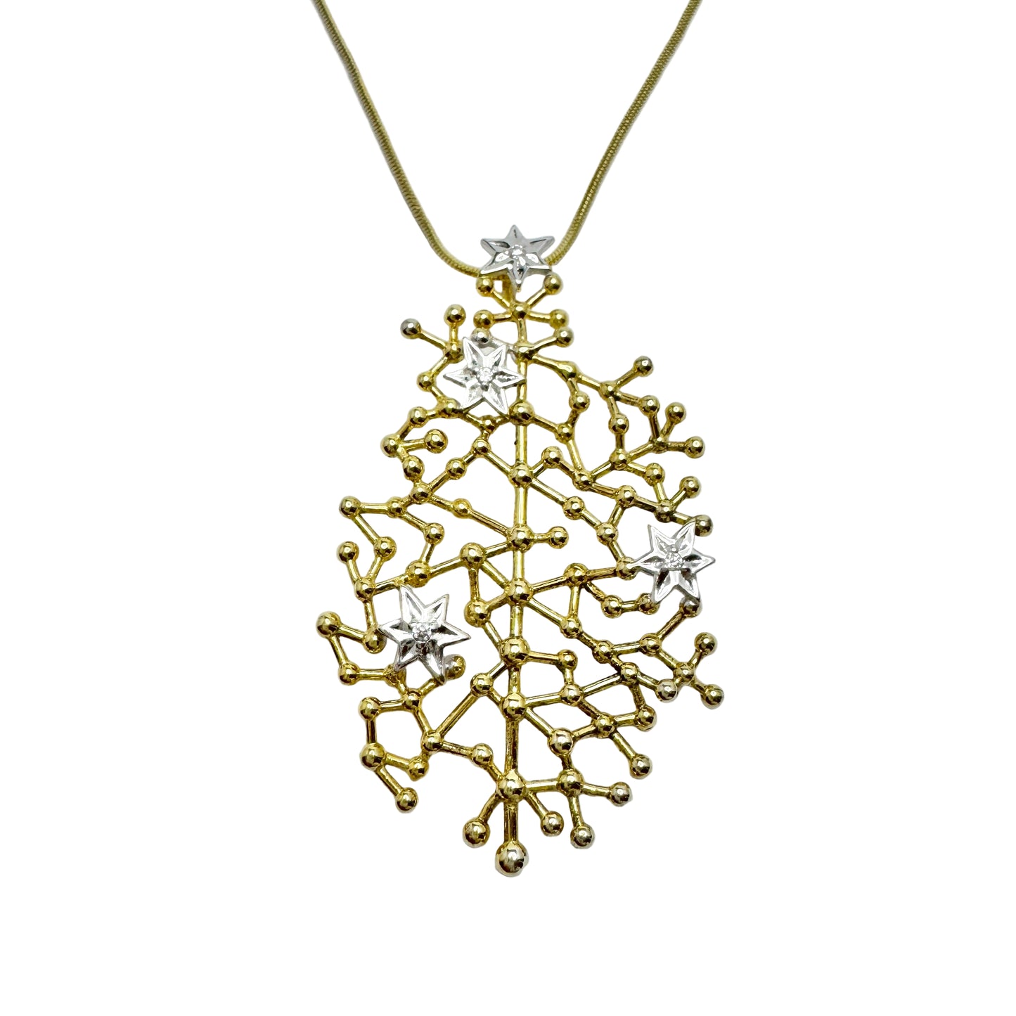 Tapio Wirkkala for Kultakeskus Finland Sterling CZ Pendant Necklace. Starry Sky