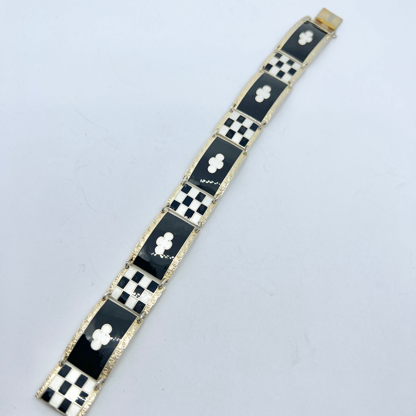 O.F Hjortdahl, Norway. Vintage Sterling Silver Black and White Enamel Bracelet.