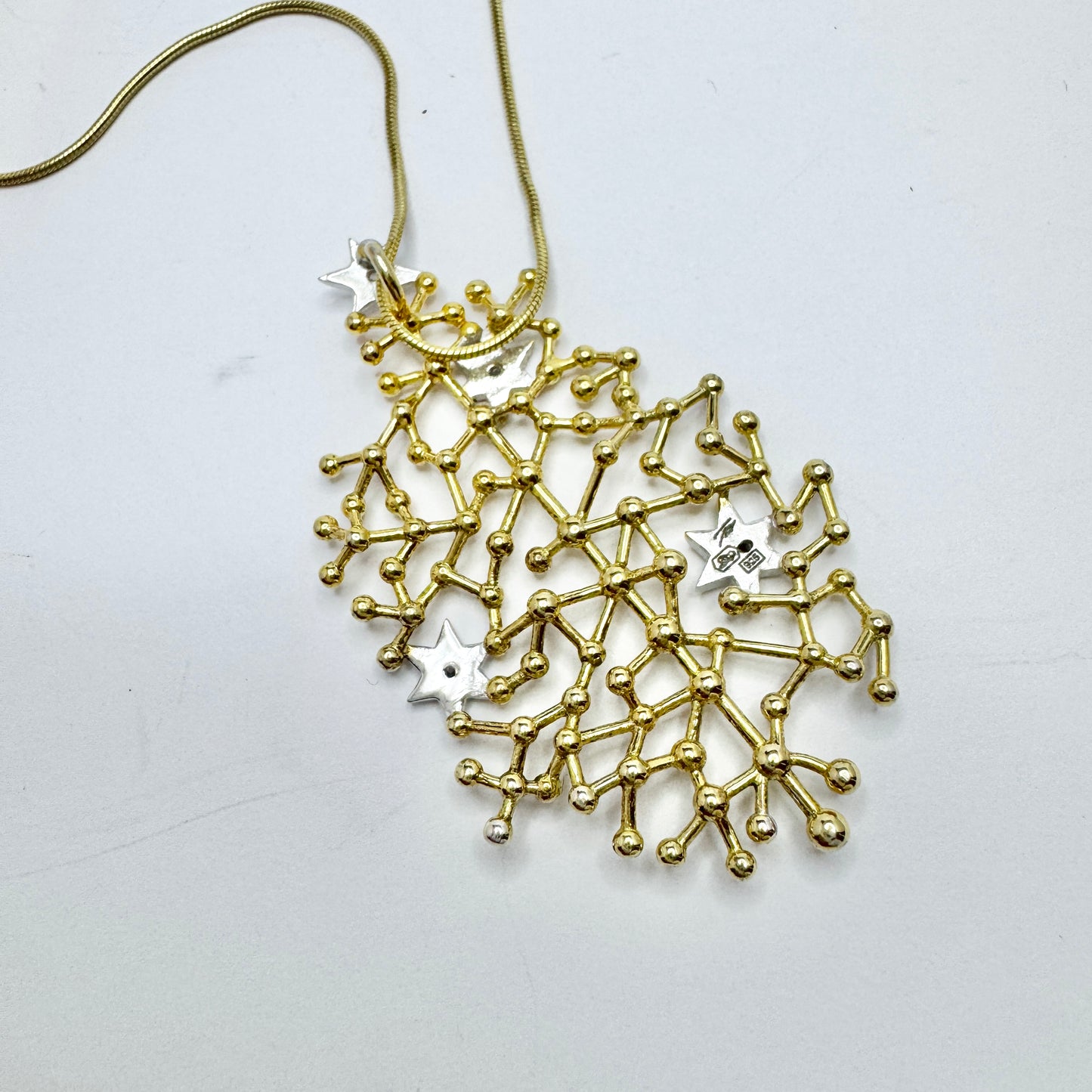 Tapio Wirkkala for Kultakeskus Finland Sterling CZ Pendant Necklace. Starry Sky