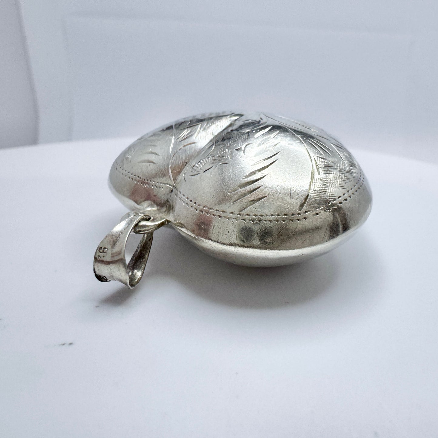 Large Vintage Sterling Silver Puffy Heart Pendant.