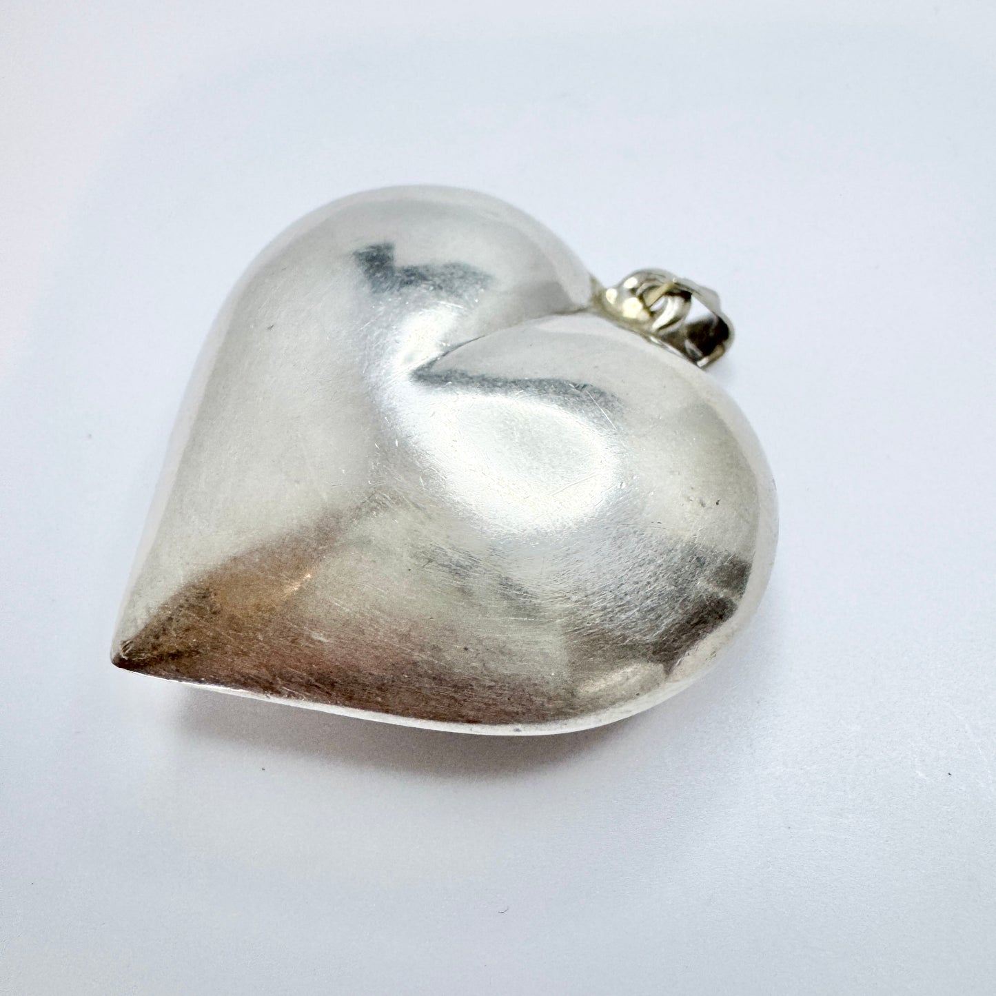 Large Vintage Sterling Silver Puffy Heart Pendant.