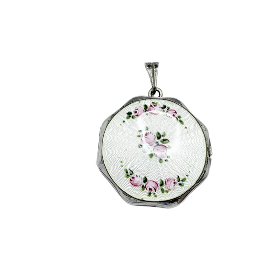 Vintage 1940s. Solid Silver Enamel Locket Pendant.