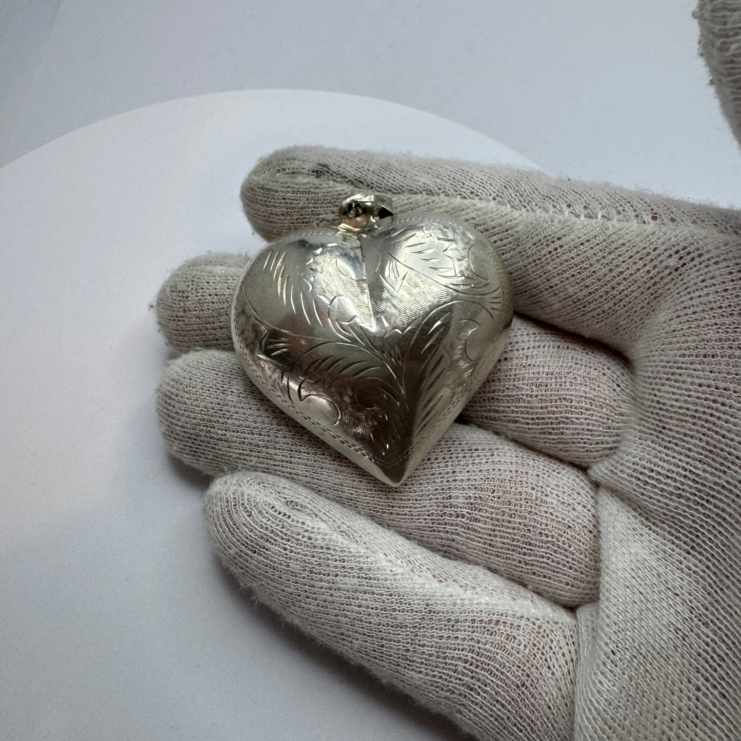 Large Vintage Sterling Silver Puffy Heart Pendant.