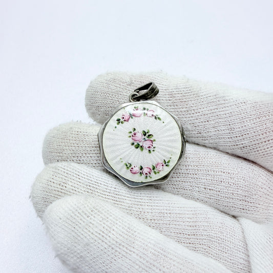 Vintage 1940s. Solid Silver Enamel Locket Pendant.