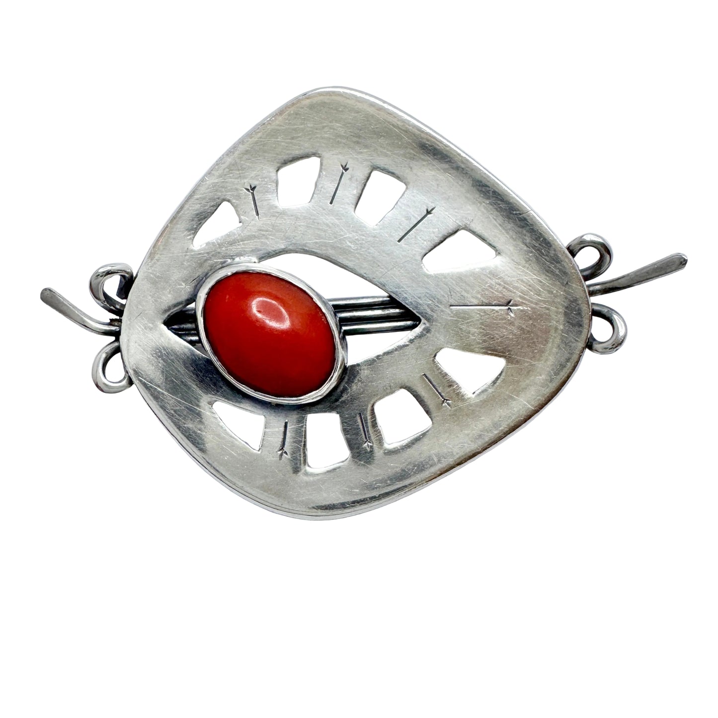 Röijersten & Cederwall, Sweden 1954. Vintage Stelring Silver Red Agate Brooch.