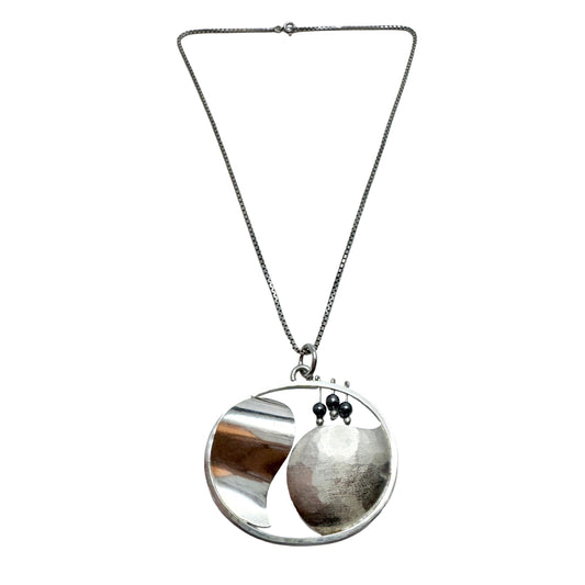Tita Carlborg , Sweden 1975. Large Vintage Sterling Silver Hematite Pendant Necklace.