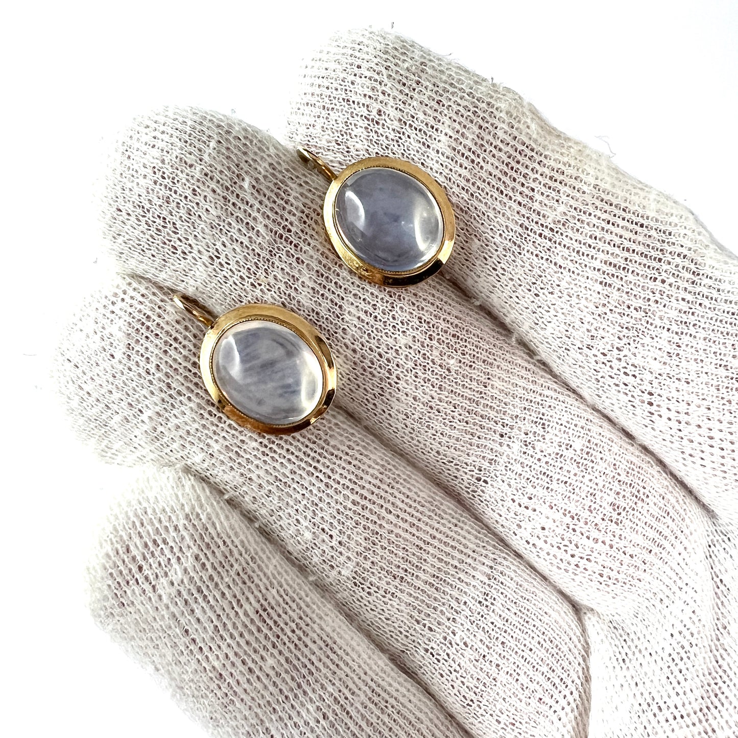 Finland 1958. Vintage 14k Gold Moonstone Earrings.