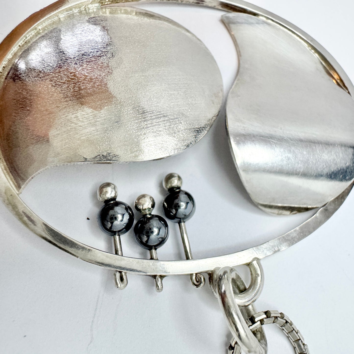 Tita Carlborg , Sweden 1975. Large Vintage Sterling Silver Hematite Pendant Necklace.