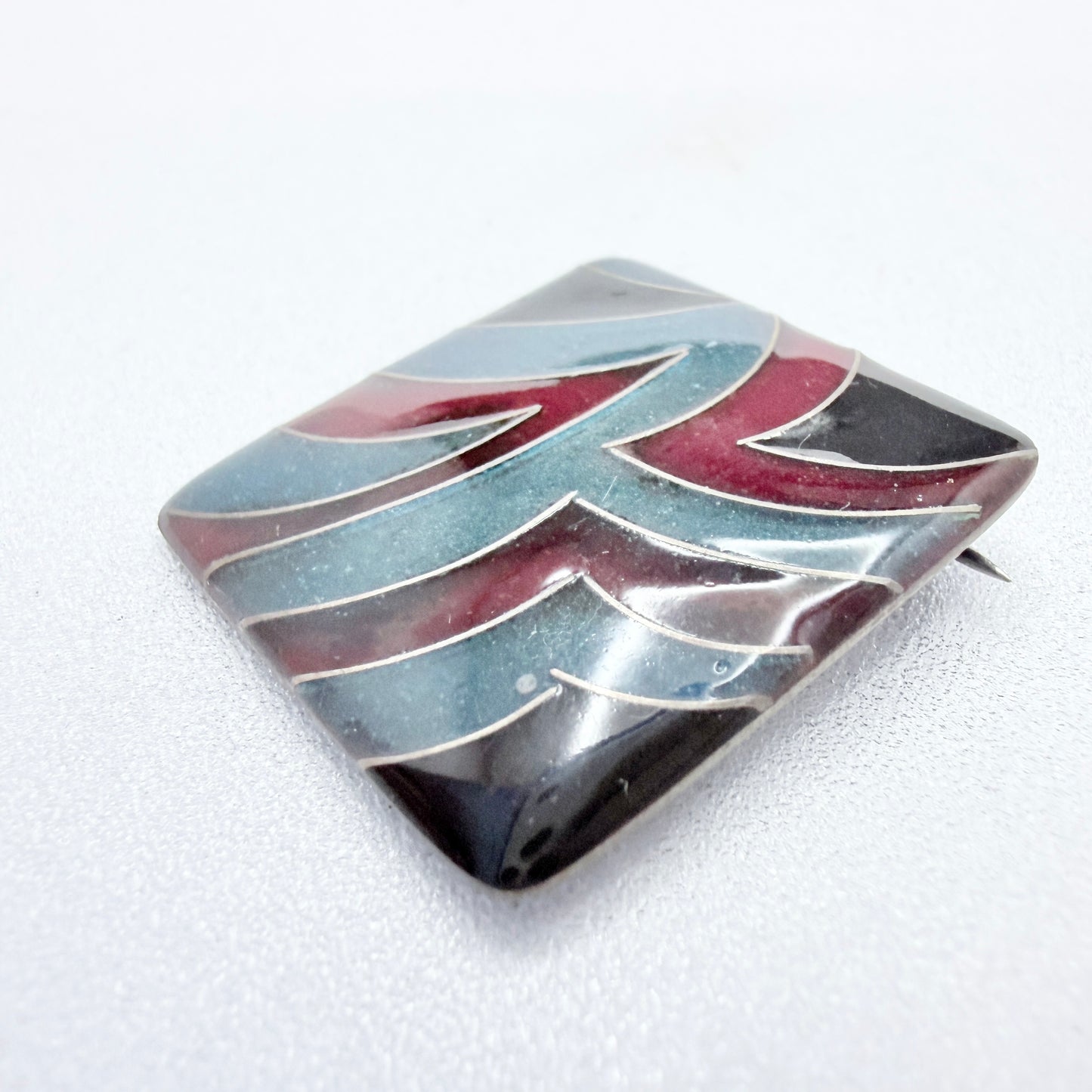 Signed Vintage Enamelled Copper Brooch. ca 1970-80s.