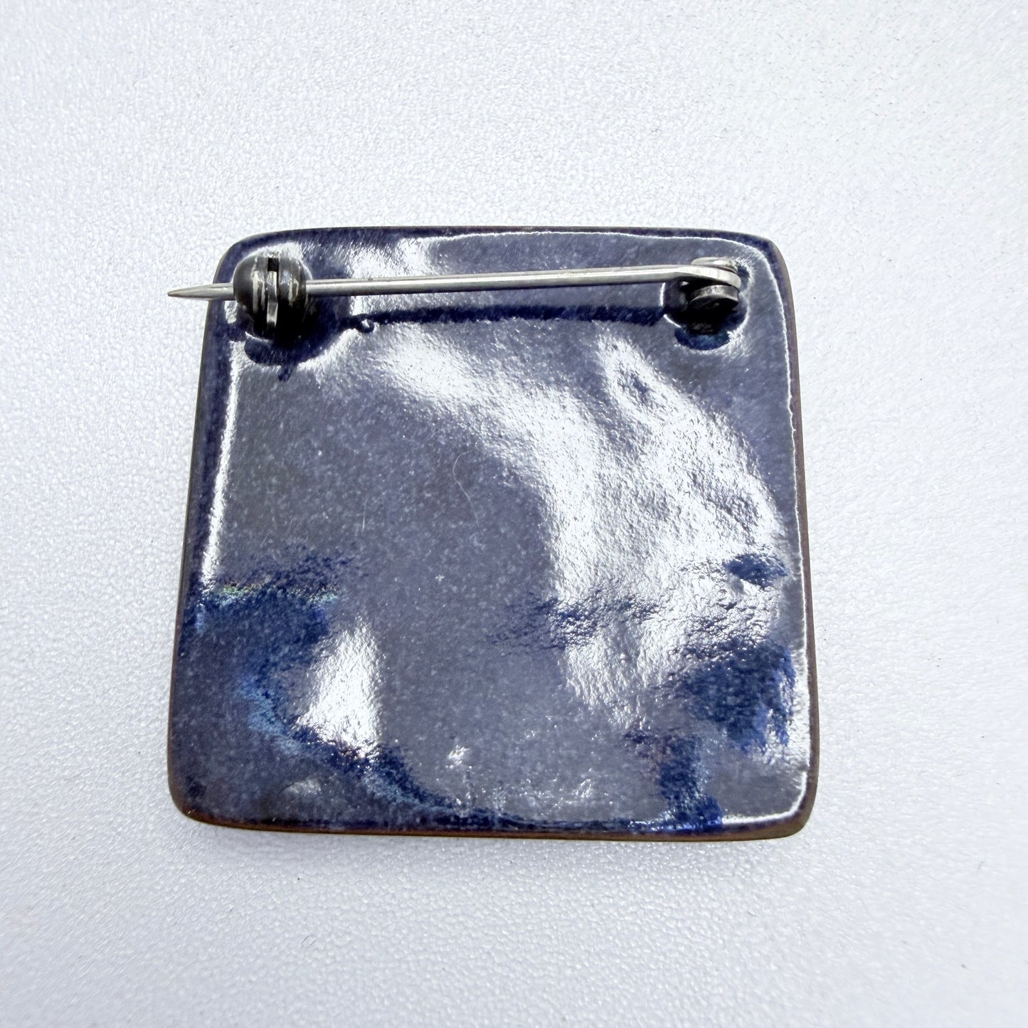 Signed Vintage Enamelled Copper Brooch. ca 1970-80s.