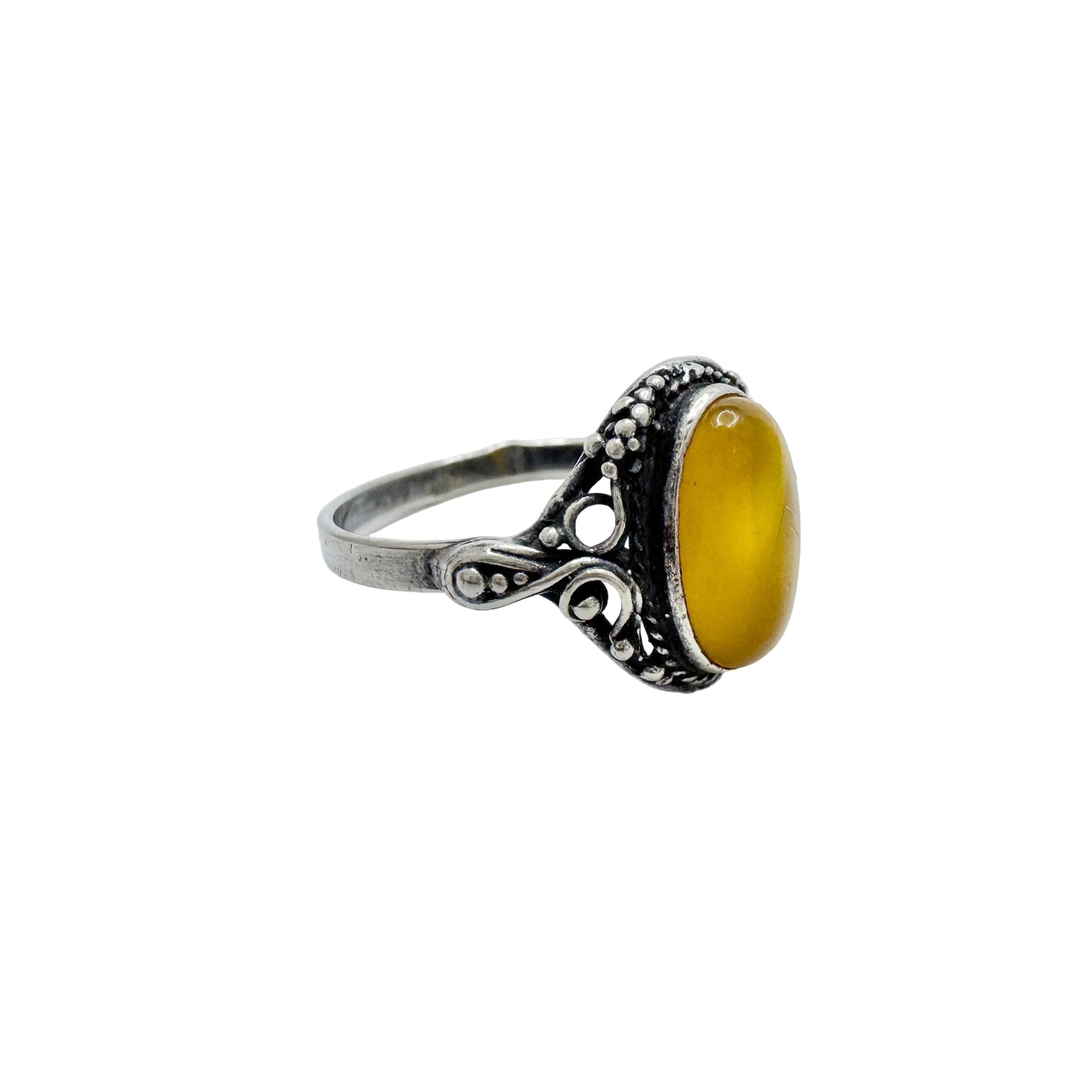Gdansk, Poland. Vintage Solid Silver Amber Ring.