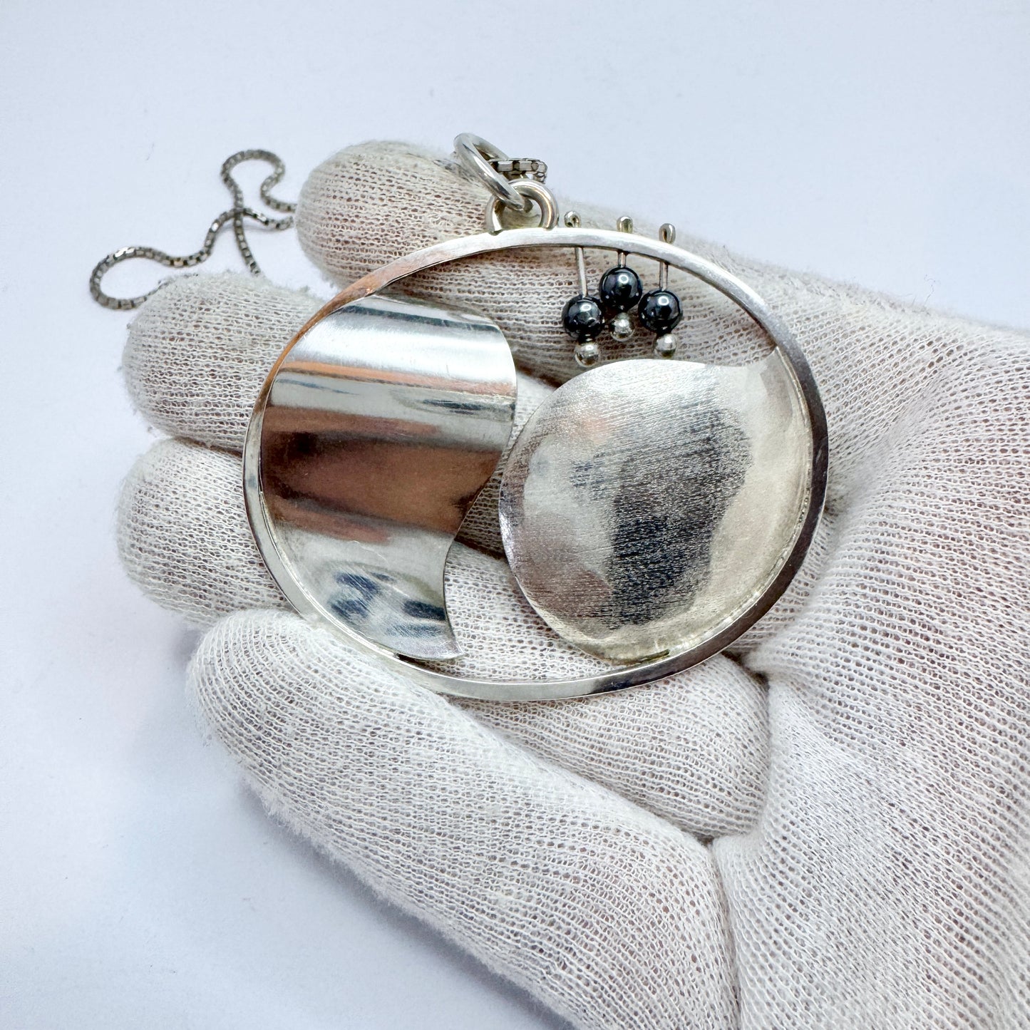 Tita Carlborg , Sweden 1975. Large Vintage Sterling Silver Hematite Pendant Necklace.