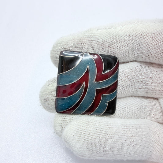 Signed Vintage Enamelled Copper Brooch. ca 1970-80s.