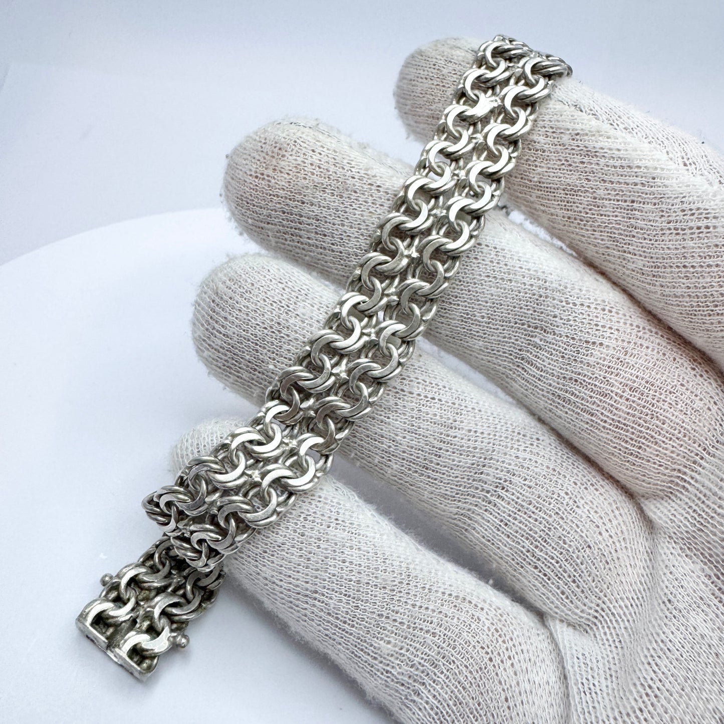 Friedrich Binder, Germany. Vintage Solid Silver Double Bismarck Bracelet.