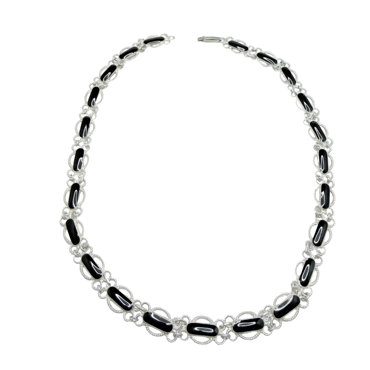 Norway / Denmark. Vintage Solid Silver Black Enamel Necklace.