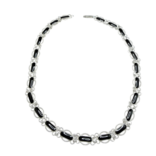 Norway / Denmark. Vintage Solid Silver Black Enamel Necklace.