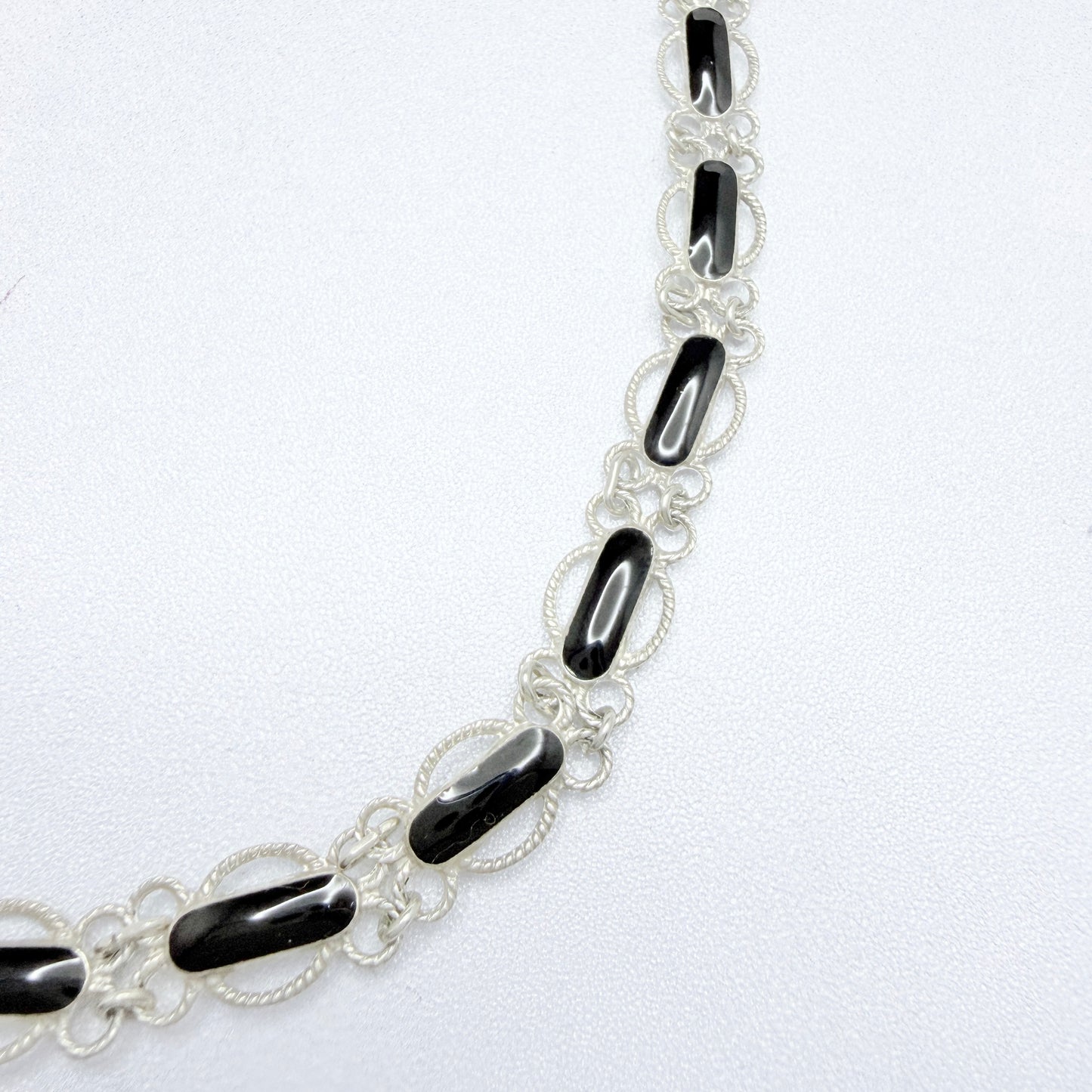 Norway / Denmark. Vintage Solid Silver Black Enamel Necklace.