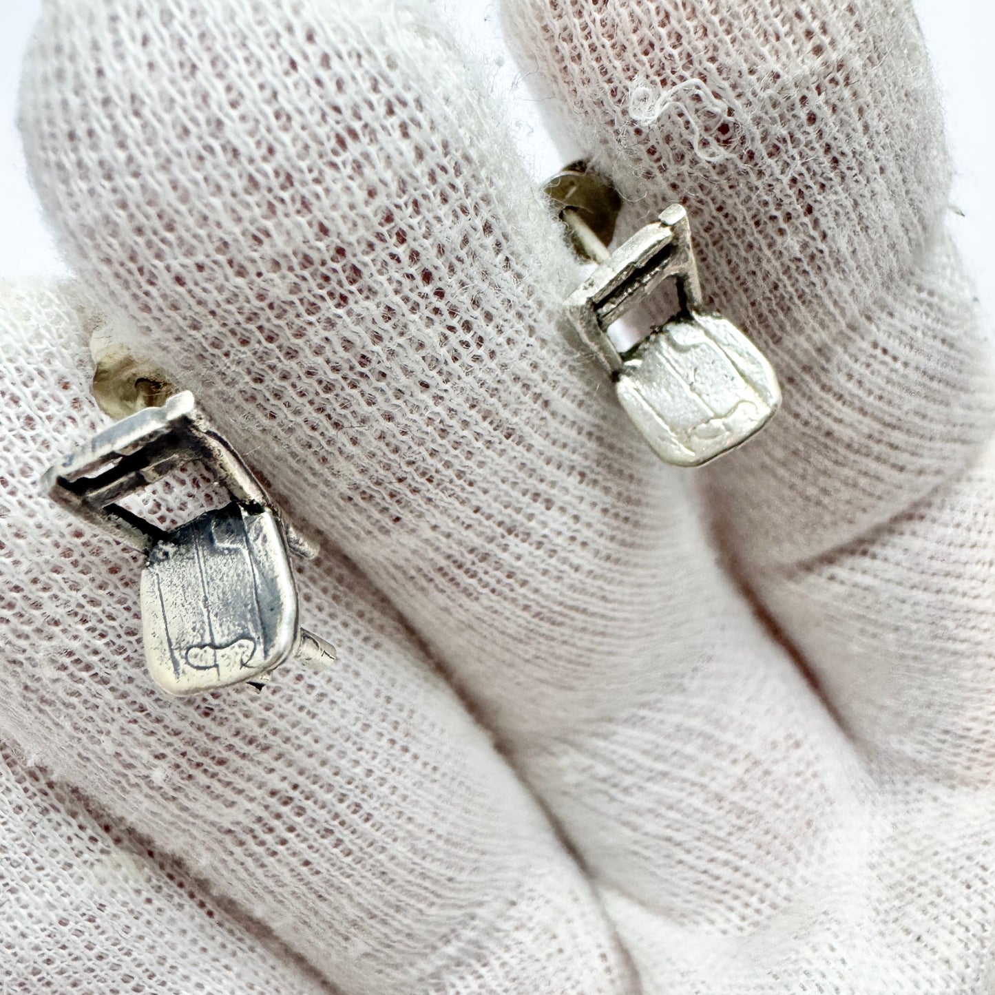 Vintage Solid Silver Miniature Chair Earrings.